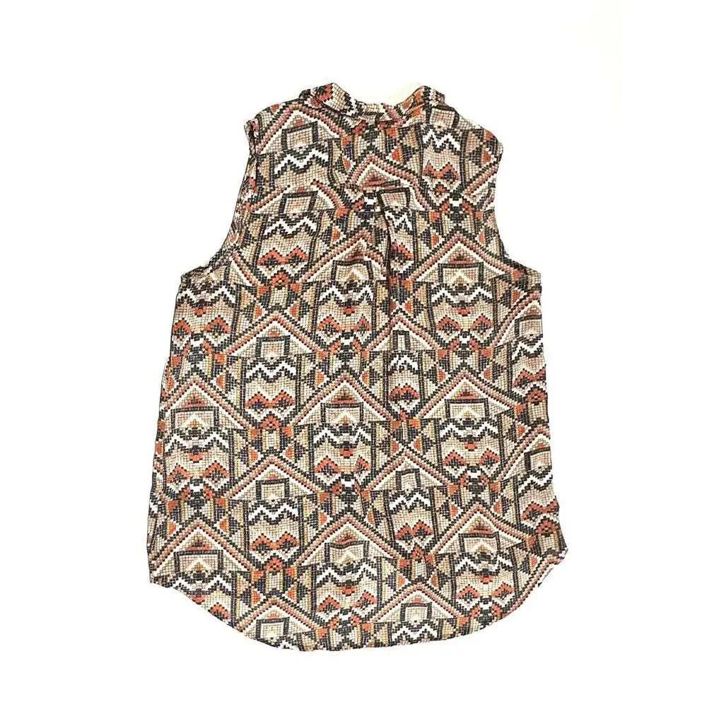H&M Wonens Blouse Top Button Up Sleeveless Geometric Pattern Multicolor Size 12 - Picture 12 of 12